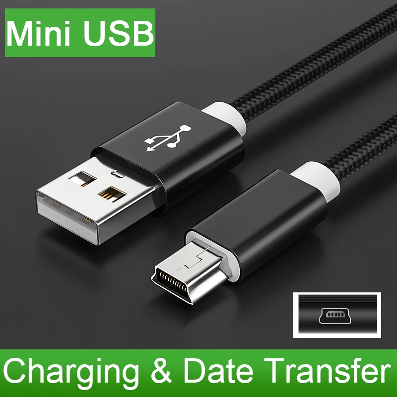 Mini USB CableTo USB Fast Data Charger Cable Micro Usb Braided For MP3 Player Car DVR GPS Digital Camera HDD Cord Mobile Phone