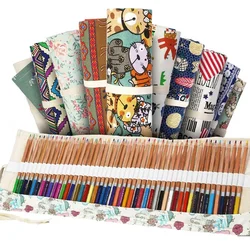 24 Holes Storage Pencil Case Japanese Scroll Stationery Make Up Brush Pencil Drawing Professional Roll-up Crayon Protector Bags