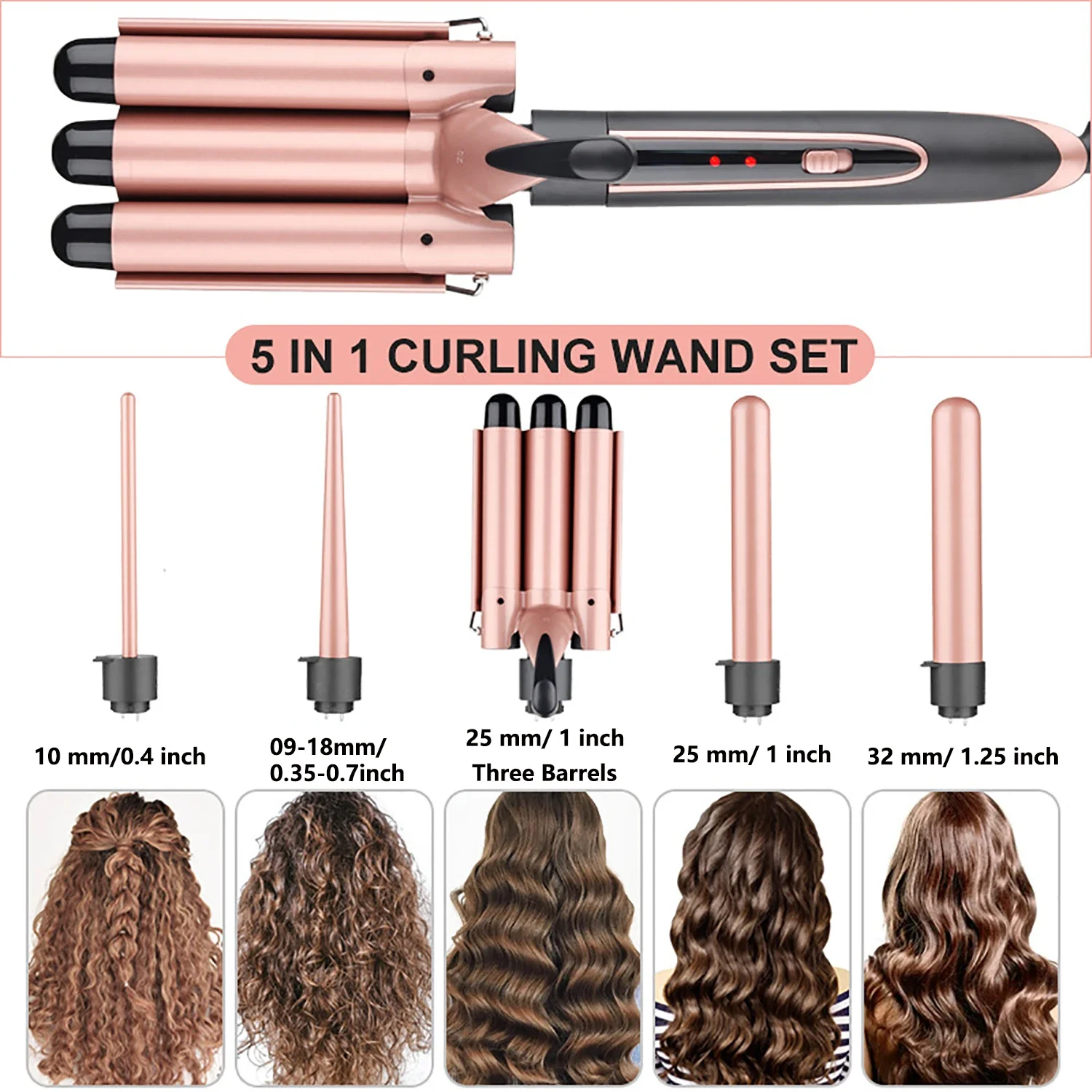 5 in 1 Curling Wand Sets with 3 Barrel Hair Waver, Dual Voltage , Instant Heating, Temp Adjustment ,Hair Crimper Iron for Women