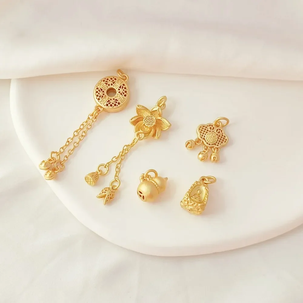 

Ancient-style Gold Accessories, Lotus Peace Pendant, Gourd Blessing Lock Pendant, Handcrafted DIY Jewelry Pendant Material