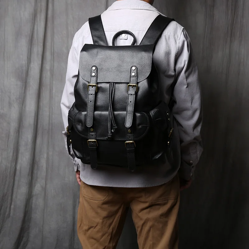 NZPJ Herren-Rucksack aus echtem Leder, lässige Herrentasche, natürliches Rindsleder, Büchertasche, Laptop-Computertasche, Rucksack mit großer Kapazität – Detail 3