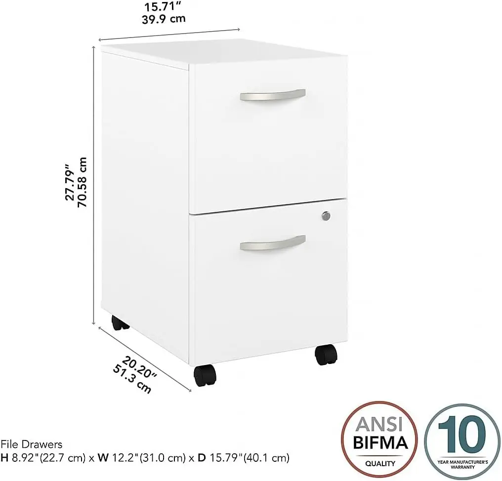 Hybrid 2-Drawer Mobile File Cabinet, Letter/Legal, White, 20-inch (HYF116WHSU-Z)