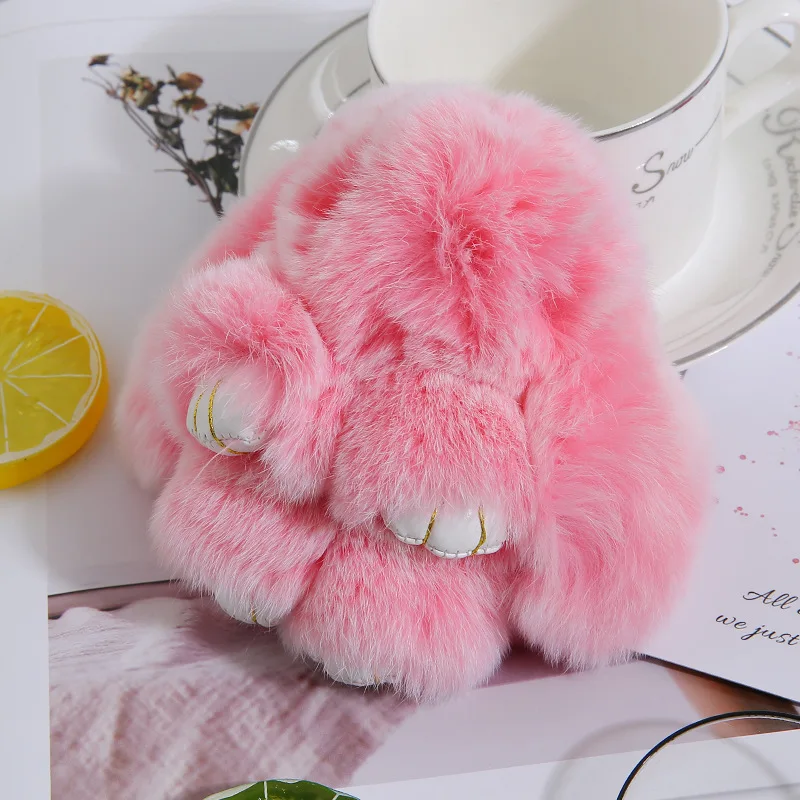 Mini Vorst Kleur Konijn Sleutelhanger Vrouwen Schattige Meisjes Echt Bont Pompom Bunny Sleutelhangers Op Zakken Auto Trinket Wedding Party speelgoed Gift