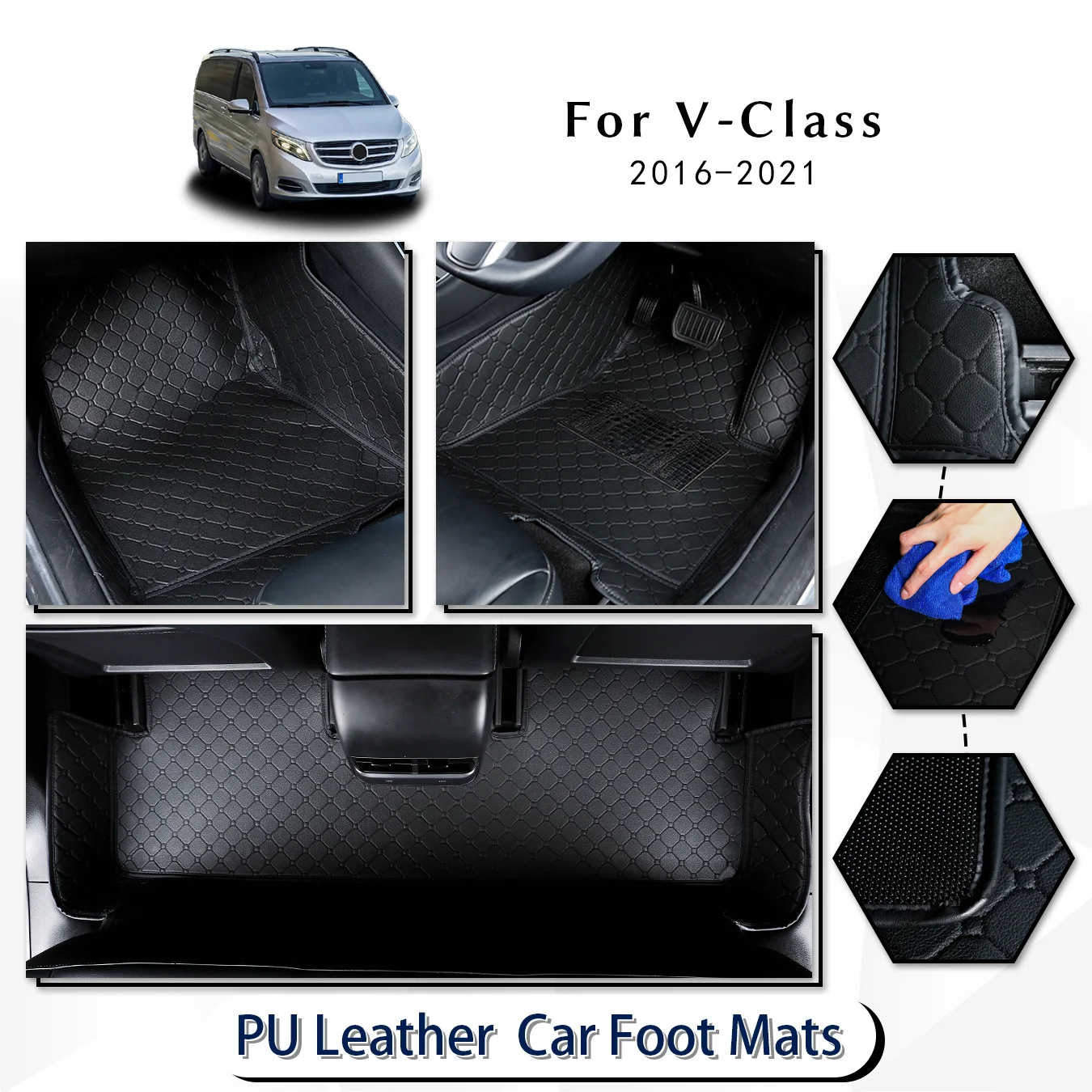 

For V-Class（7seats） For 2016-2021 Three Layer PU Leather Stereo Anti-Slip Car Mat Luxury Car Interior Floor Mats Accessories