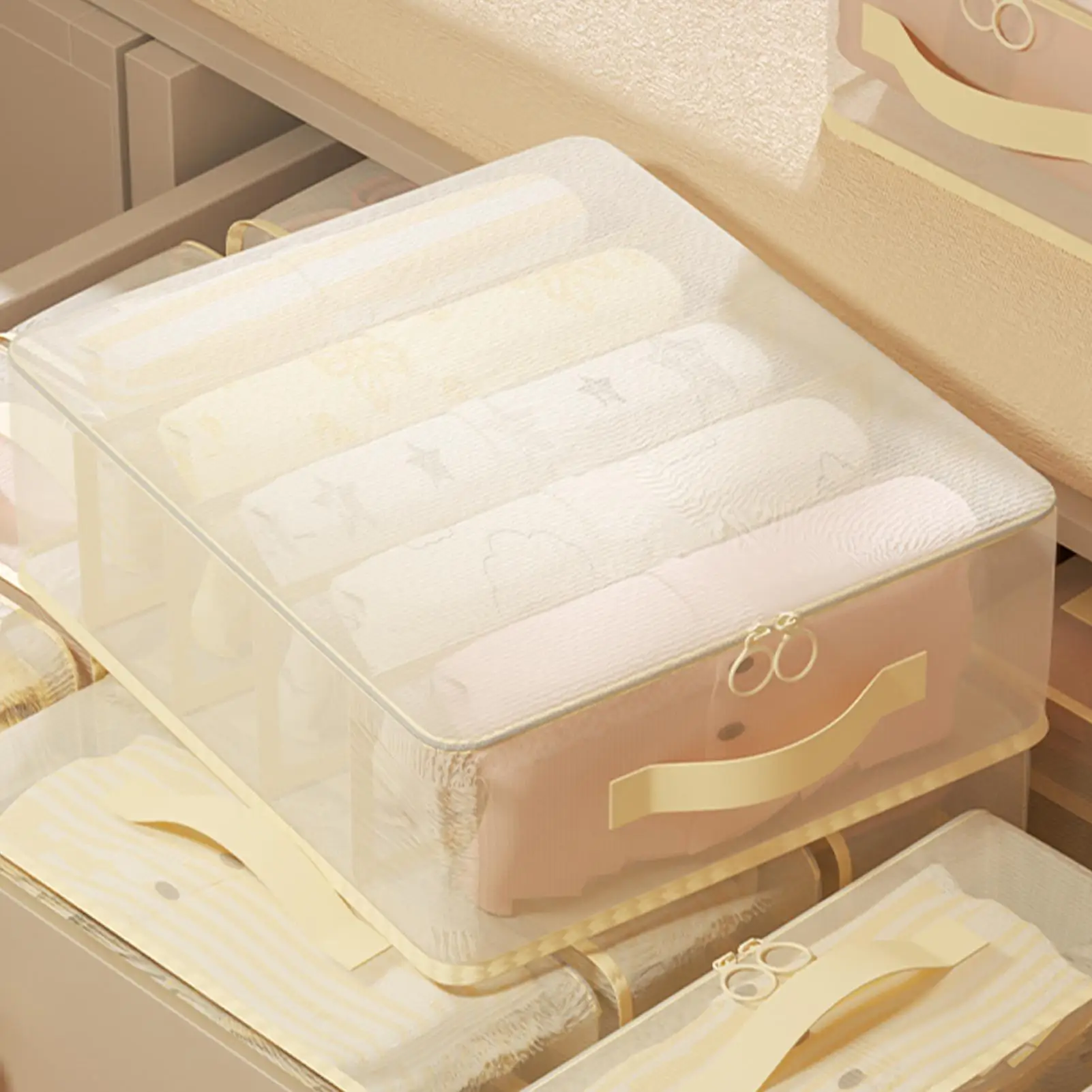 

Wardrobe Organizer 5-Piece Clear Stackable Bags Closet Storage Organizer Clothes Bags For Bedroom Wardrobe Bedding Blankets