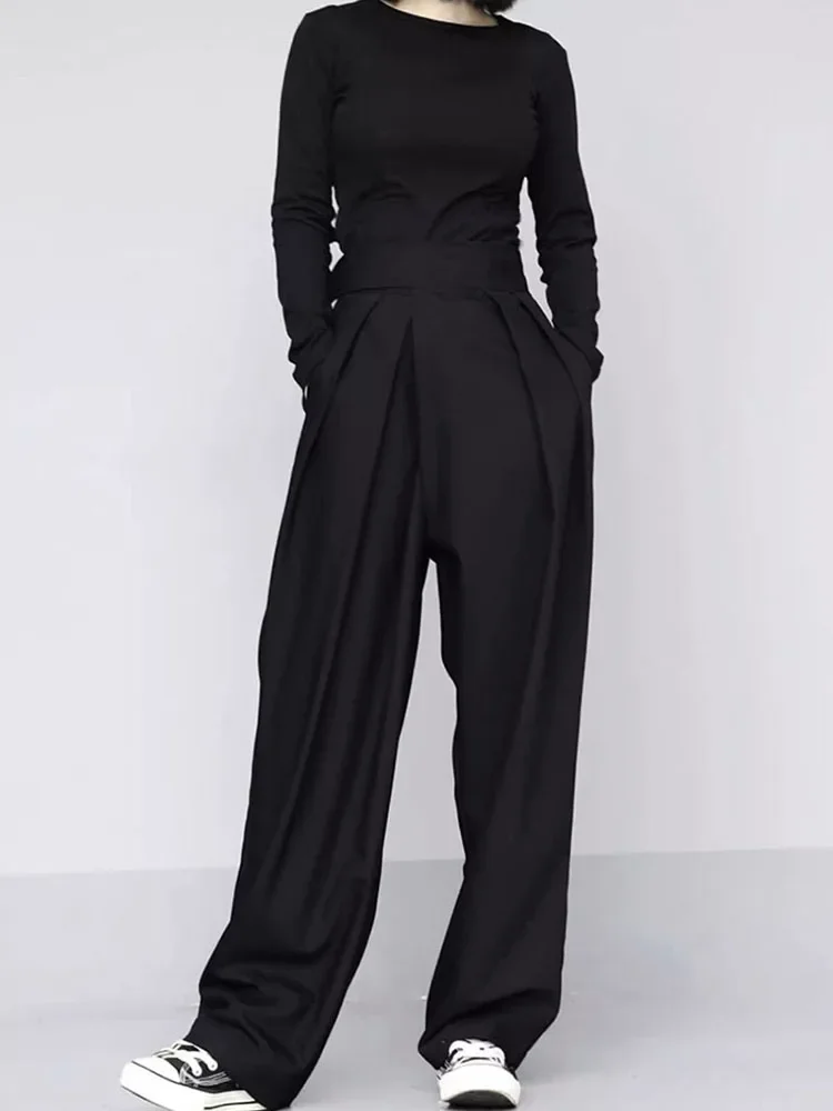 GIDYQ Black High Waist Suit Pants Women Harajuku Streetwear Oversized Wide Leg Trousers Casual Chic Velcro Straight Pants New