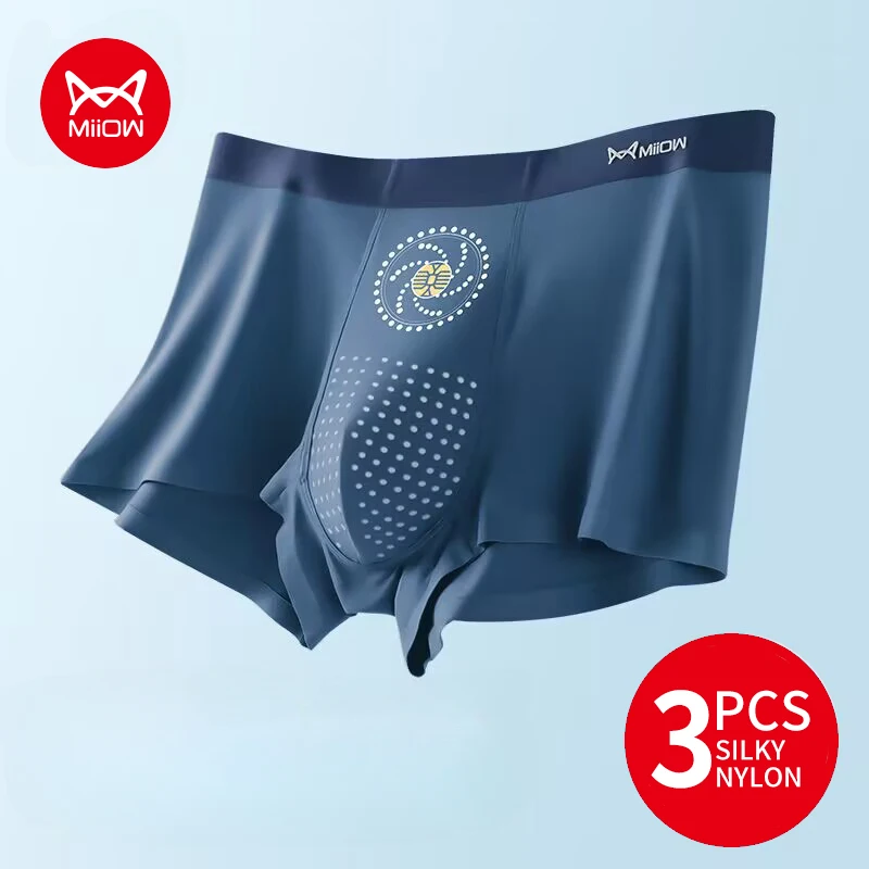 MiiOW 3pcs Ice Silk Men Underwear Boxers Breathable Seamless Sexy Boxer Shorts 5A Antibacterial Men's Panties Male Boxershorts