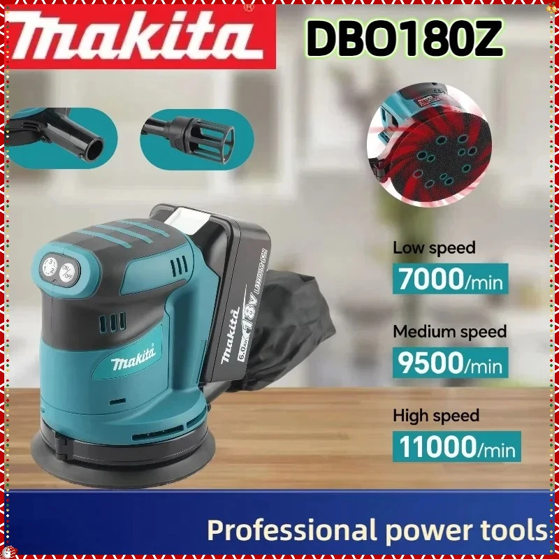 เครื่องขัดกระดาษทรายแบบวงโคจรไร้สาย Makita DBO180Z แบบไร้แปรงถ่าน สำหรับงานไม้ ขัดโป๊ว ขัดเงา (เฉพาะตัวเครื่อง)