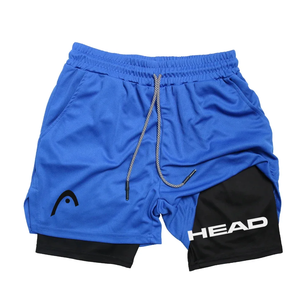 Shorts de compressão respirável 2 em 1 masculino, shorts de fitness de camada dupla, shorts esportivos de câncer, secagem rápida, corrida,