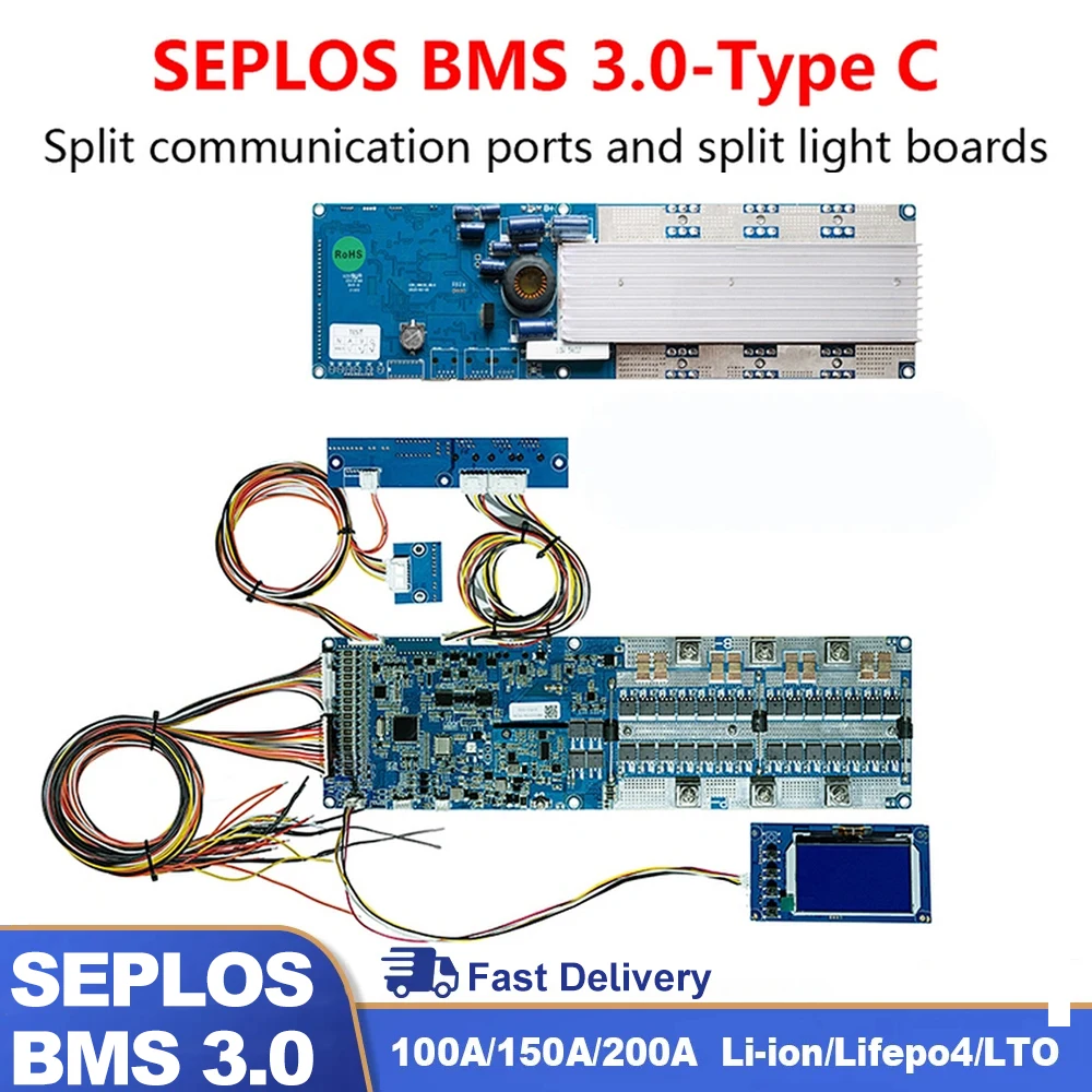 

Seplos smart bms Li-ion LiFePo4 BMS 48V CAN/RS485 Board Bluetooth Communicate to Inverter 8S 13S 14S 15S 16S 50A 100A 150A 200A