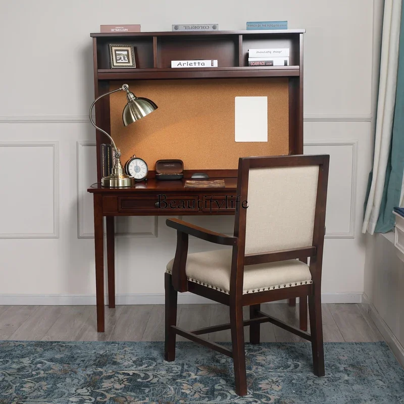 

03.American all-solid wood desk integrated writing desk small apartment cherry wood