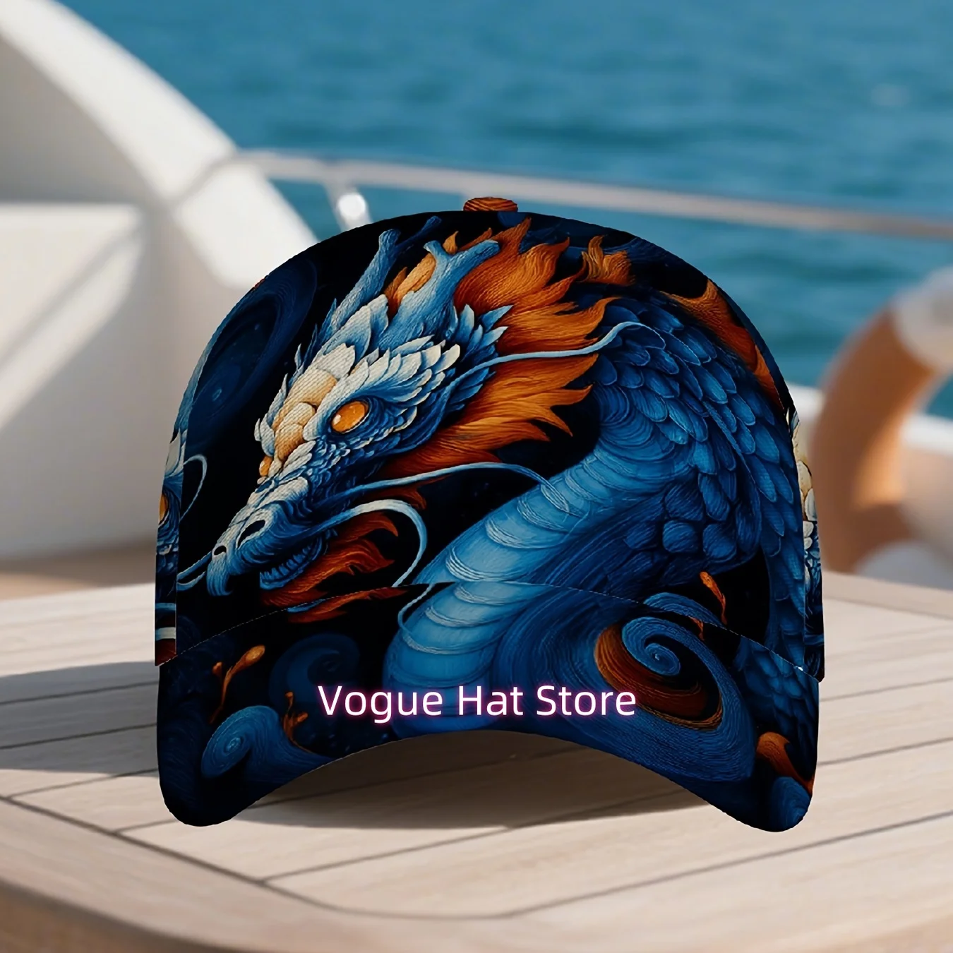 1pc Men's Full-Body Flame Dragon Print Adjustable Duckbill Hat - Lightweight Polyester Baseball Cap Suitable for Halloween, Chri