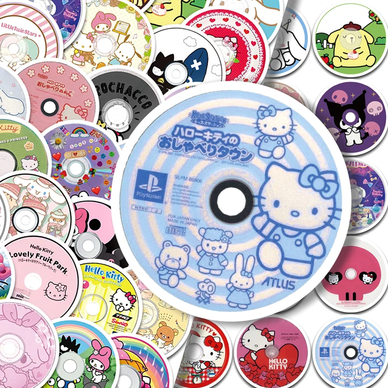 50PCS Kawaii Record Hello Kitty Stickers for Mobile Phones Guitar Luggage DIY Stickers Decoration Cute Vintage Birthday Gifts