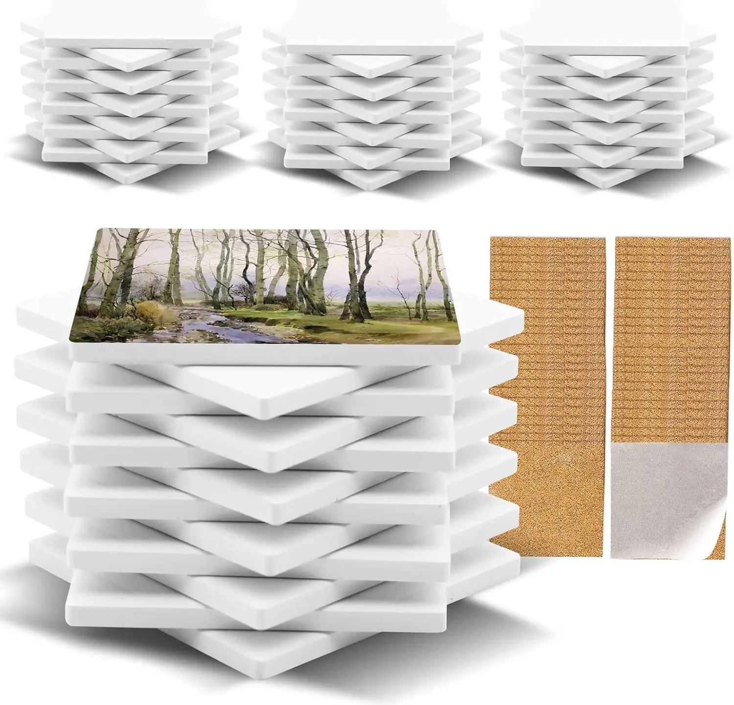 

48-Pack Sublimation Coasters, 4-Inch Glossy White Ceramic Tiles with Cork Backing for DIY Crafts and Home Decor