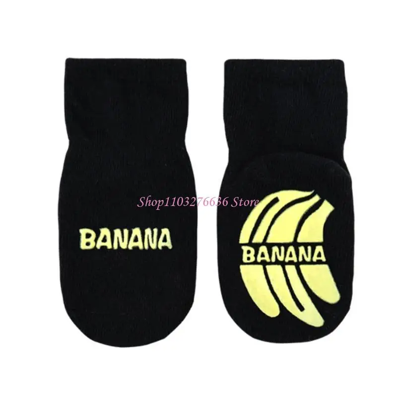 R6FD Kids Baby Anti-Slip Floor Ankle Socks with Silicone Grips Cartoon Fruit Pattern Toddler Infant Cotton Hosiery