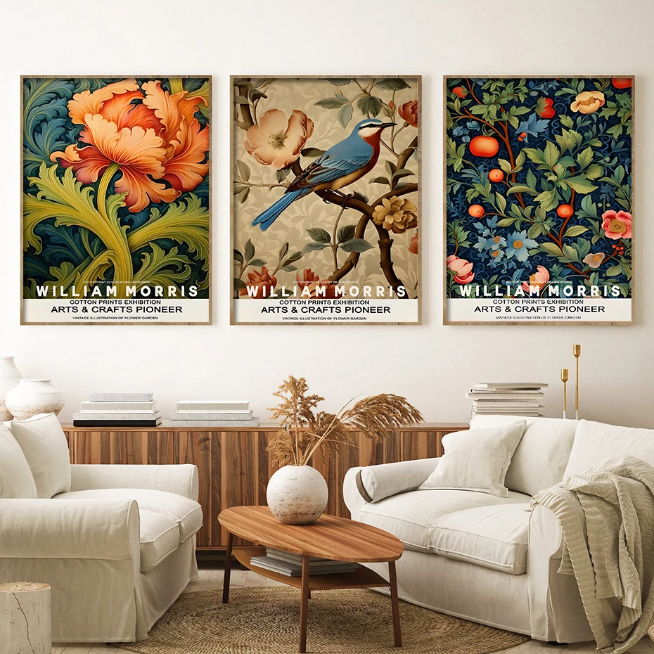 

Artist Patterns Vintage Plant Flower Bird Exhibition Wall Beige art Poster Canvas Painting Print Picture Living Room Home Decor