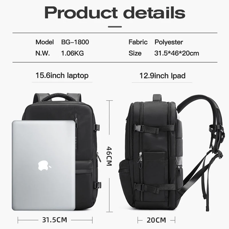 BANGE 15.6 حقيبة ظهر للكمبيوتر المحمول للسفر للرجال متعددة الوظائف مع USB، قماش مقاوم للماء، مناسبة للتنقل اليومي