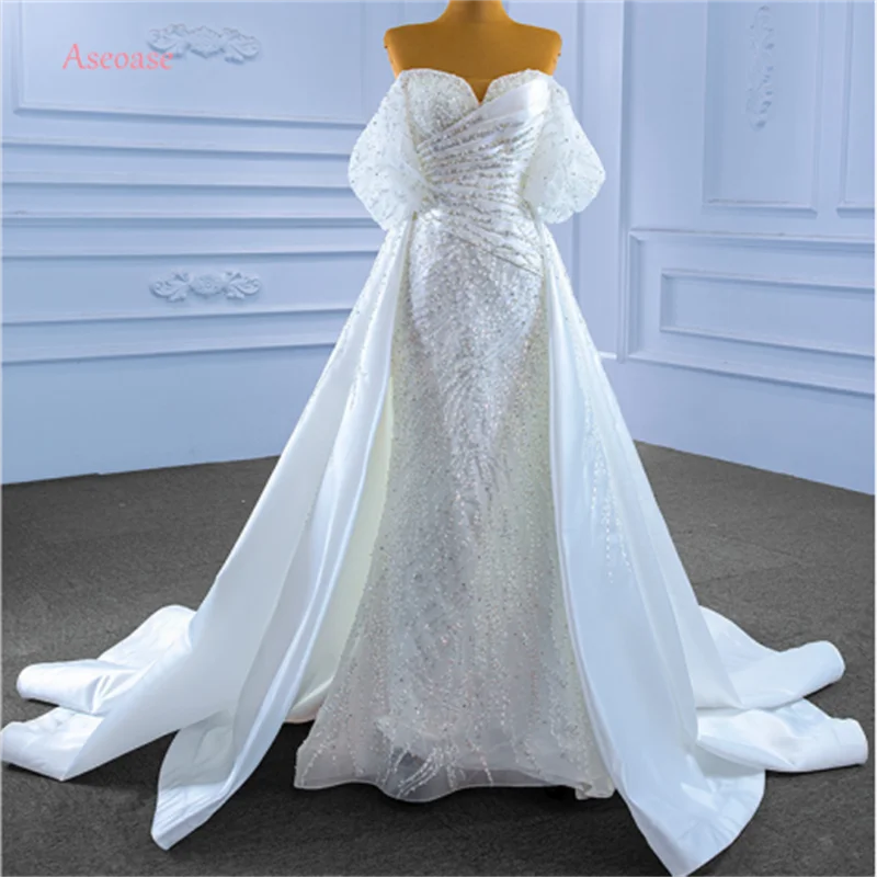 

Aseoase Real Photo Detachable Wedding Dresses Mermaid Sweetheart Pearls Luxury Dubai Arabic Wedding Gown Bridal Dresses