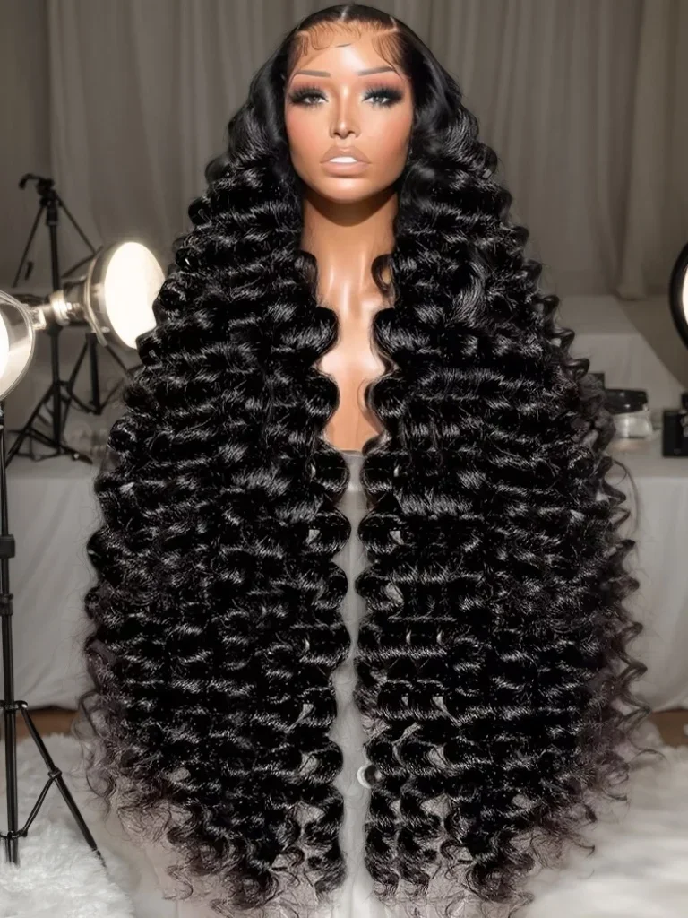 Peluca con malla frontal para mujeres negras, pelo de bebé, suave, prearrancado, 26 pulgadas de largo, Color negro, ondulado profundo, rizado, 180 de densidad, línea de cabello Natural