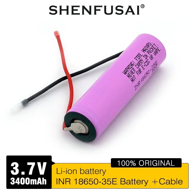 

Lithium ion rechargeable battery 18650 35E 3.7V 3400mAh discharge 25A high current DIY silicone wire