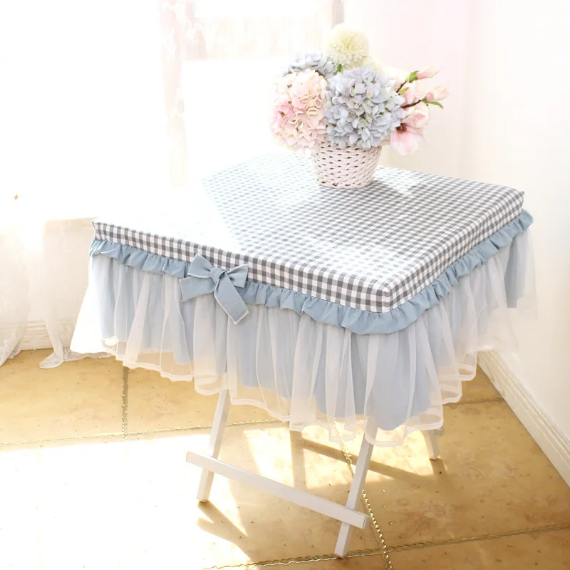 Mustard green plaid lace pastoral fabric pure cotton square tablecloth tablecloth tablecloth