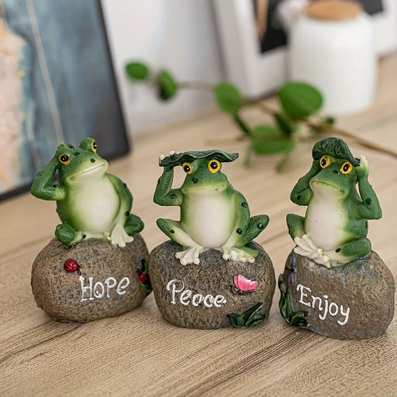 Rustic Animal Home Decoration Ornament Garden Pool Aquascape English Signage Frog on Stone