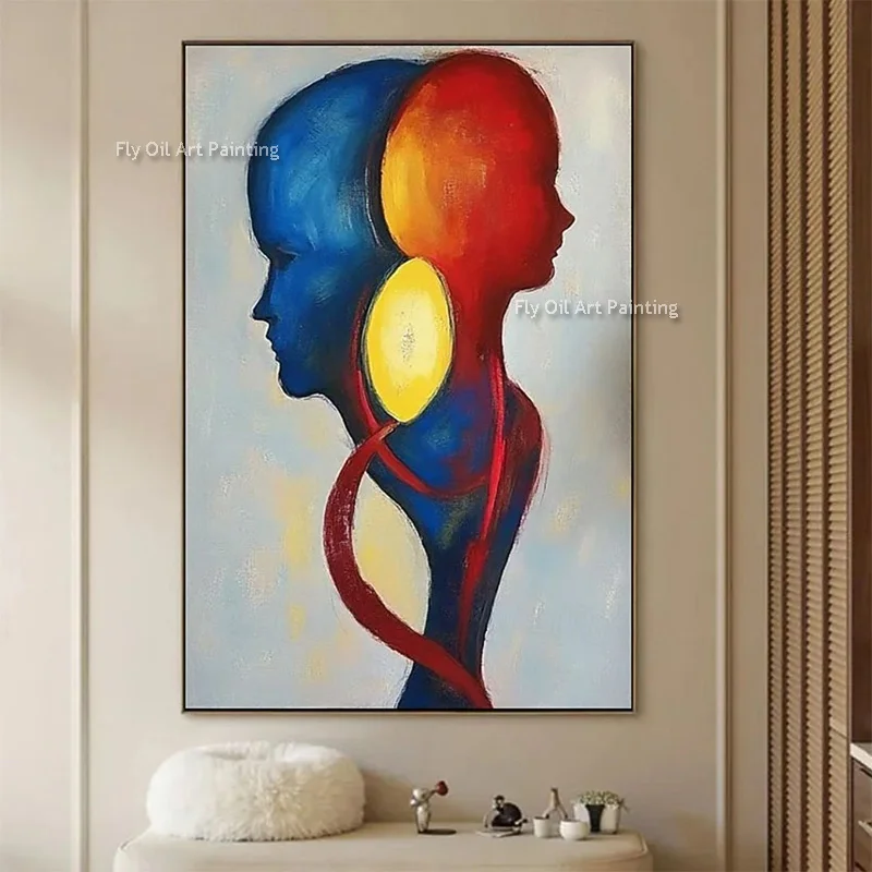 

Fashioanl Artwork Abstract Simple Blue And Red Men Oil Painting On Canvas New Simplism Design Wall Art Yellow Grey Artwork Decor