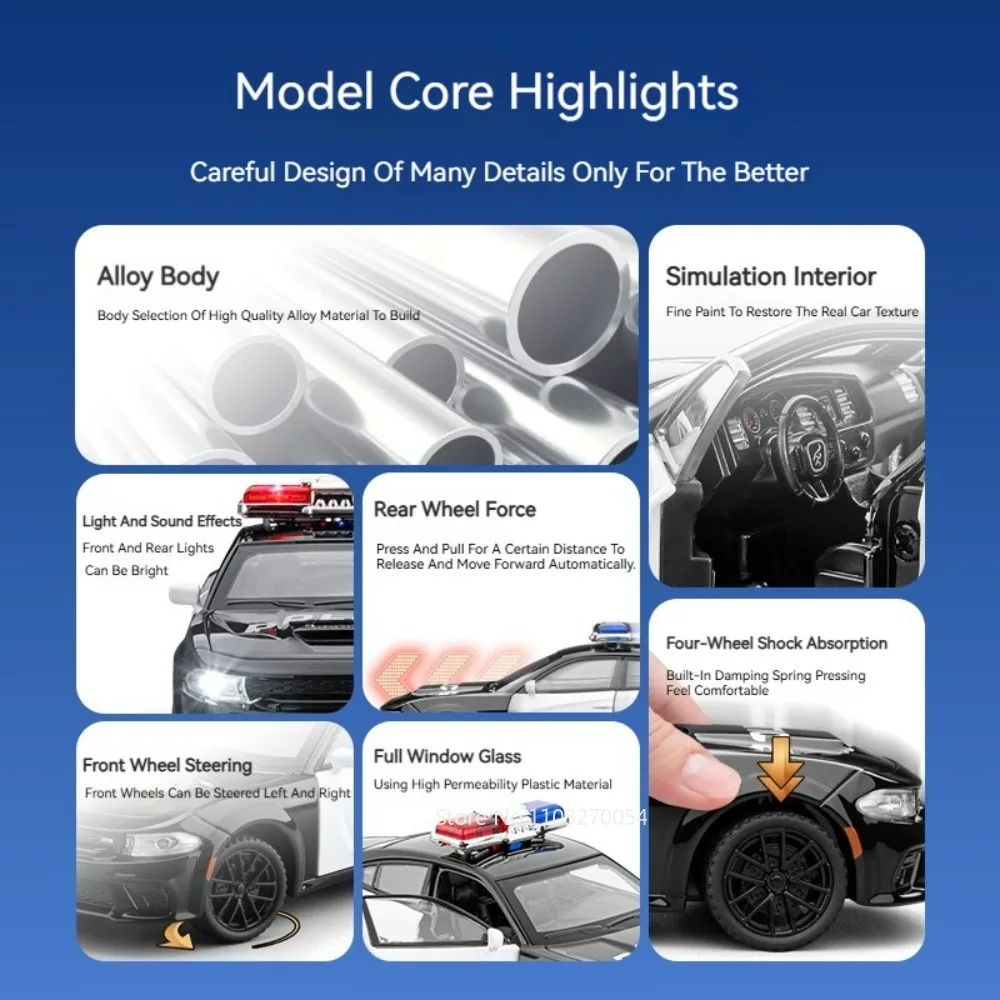 1:32 شاحن 911 DaKar سبيكة سيارة شرطة نموذج لعبة صغيرة العجلات الخلفية قوة العودة ضوء الموسيقى الباب فتح مركبة الصبي هدية عيد الميلاد #2