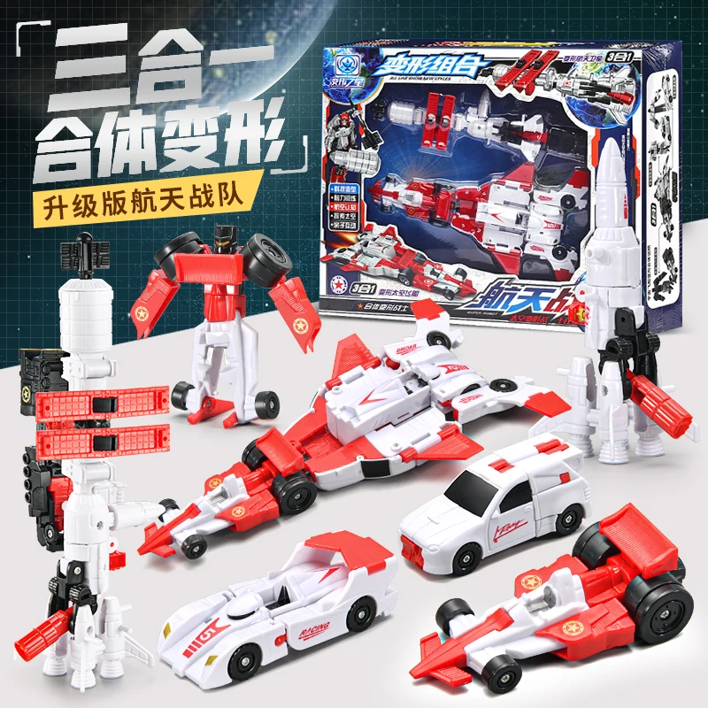 Robot de juguete transformable con lanzadera espacial para niños, juego de cohetes satelital espacial combinado con nave espacial