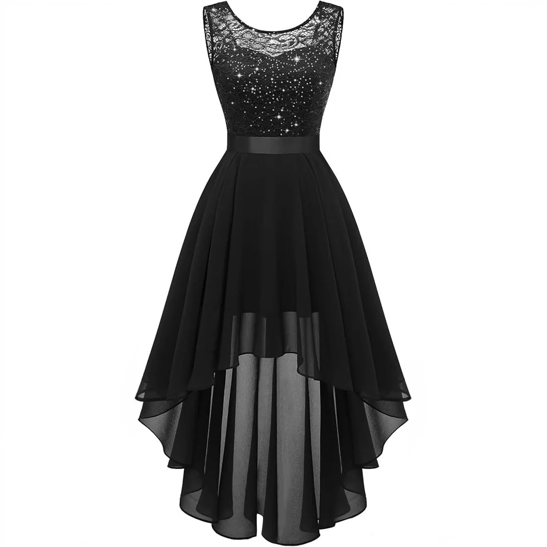 

Новинка зимы 2026: Вечернее платье из шифона с вырезами и приталенной талией, кружевное, с круглым вырезом, из синтетического волокна