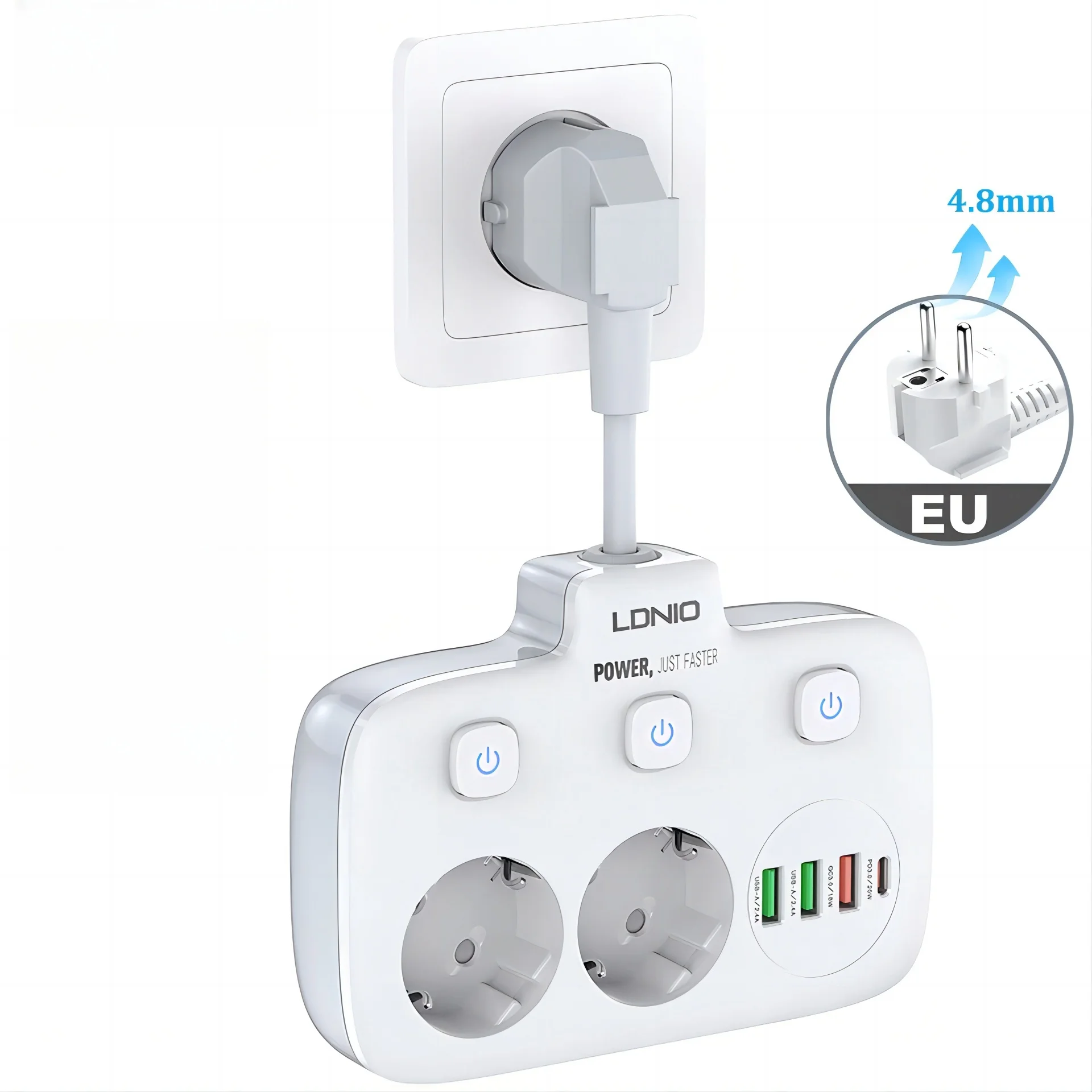 LDNIO Power Strip Adapter for Europlug 4 USB Output Electrical Socket With Extension Cable Surge Protector Home Plug SE2435