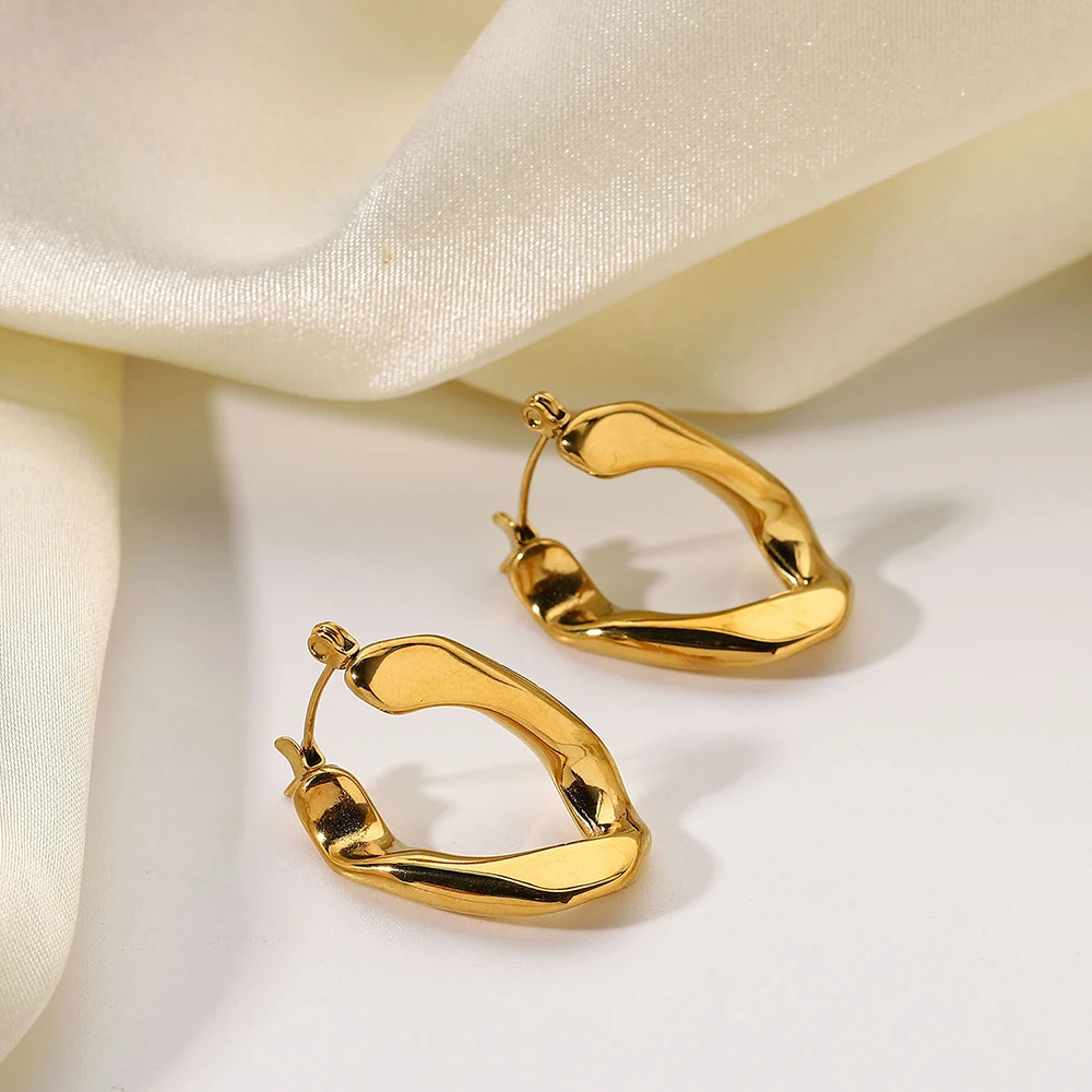 New Chunky IP 18K Gold Plated Stainless Steel Bold Cuban U Twisted Hoop Earrings for Women Tarnish Free Jewelry Gift