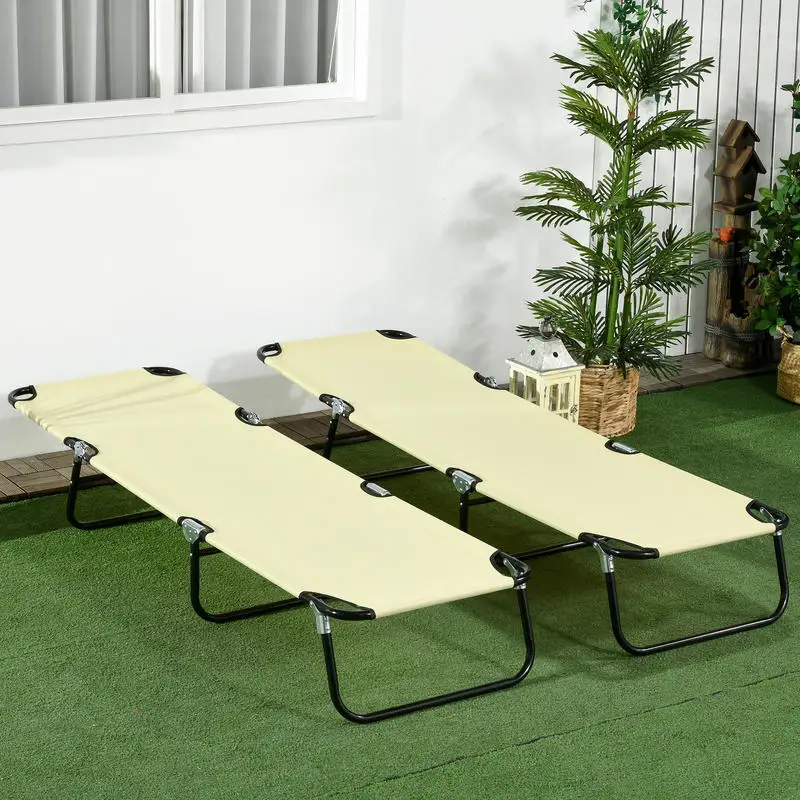 Outsunny 2 Piece Folding Chaise Lounge Pool Chairs, Outdoor Sun Tanning Chairs , Steel Frame for Beach, Yard, Patio, Beige
