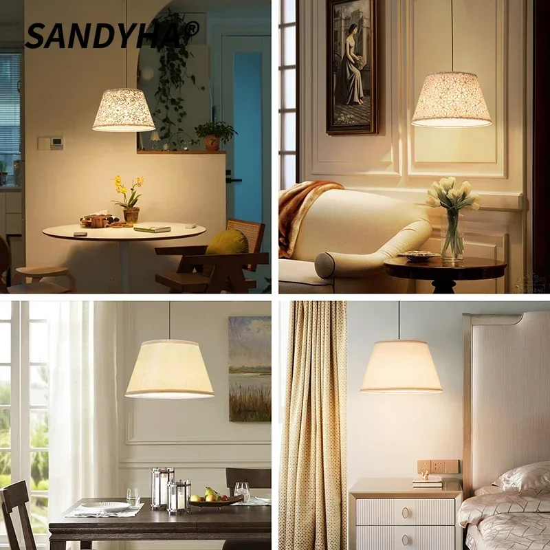 SANDYHA Nordic Pattern Fabric Chandelier Modern LED Hanging Lamp for Dining Room Bedroom Bedside Living Study Home Decoration
