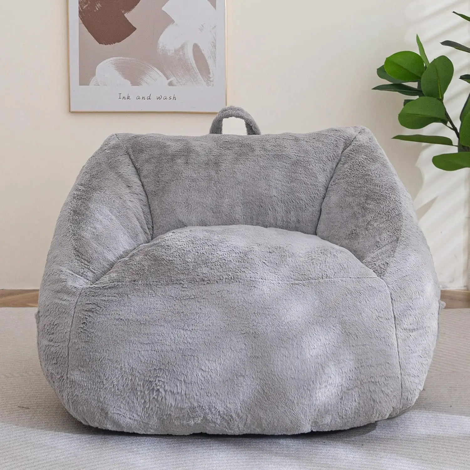 Chair with Filler - Fluffy Lazy Sofa with Handle Soft Stuffed Filling - Comfy Cozy Accent Sofa with Pocket for Dorm, Apartment,