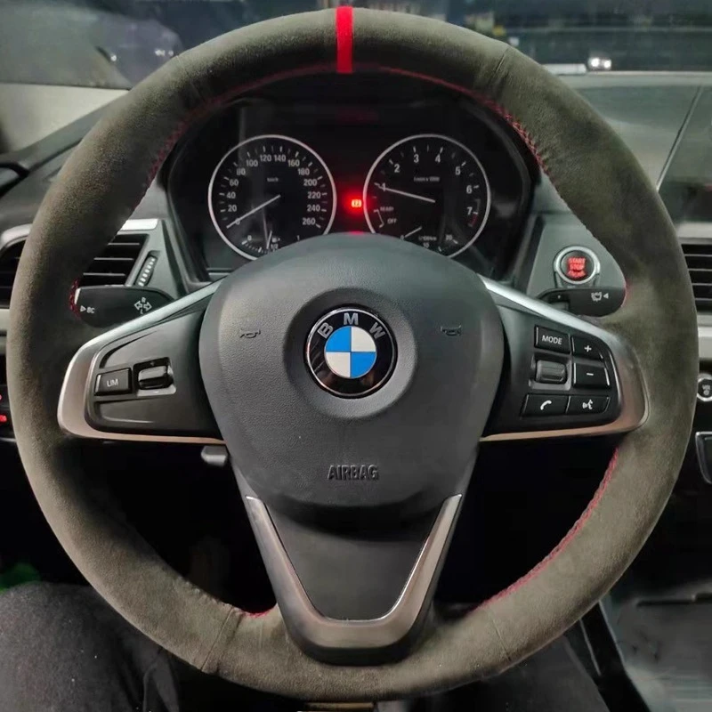

For BMW F45 F46 X1 F48 2015-2019 X2 F39 2018-2019 Hand Stitched suede Wear-resistant car Steering Wheel Cover