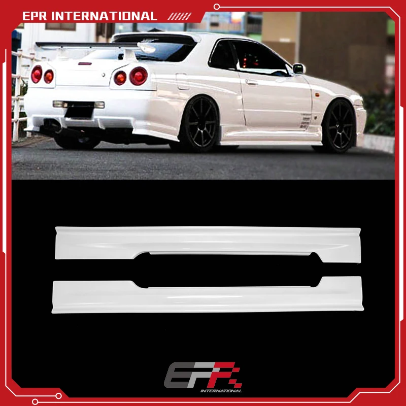 Cars External accessories for Skyline R34 GTR GTT HR34 4 Door/2 Door Sedan URR Type side skirt Glass fiber side skirt