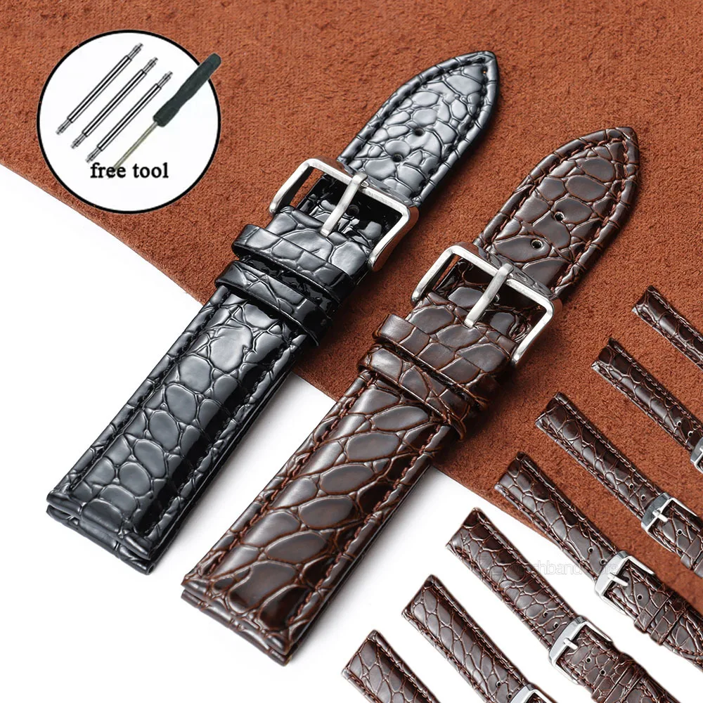12mm 14mm 16mm 18mm 19mm 20mm 22mm Handmade Crocodile Pattern Design Leather Watchband Sport Strap for Men Women Bracelets