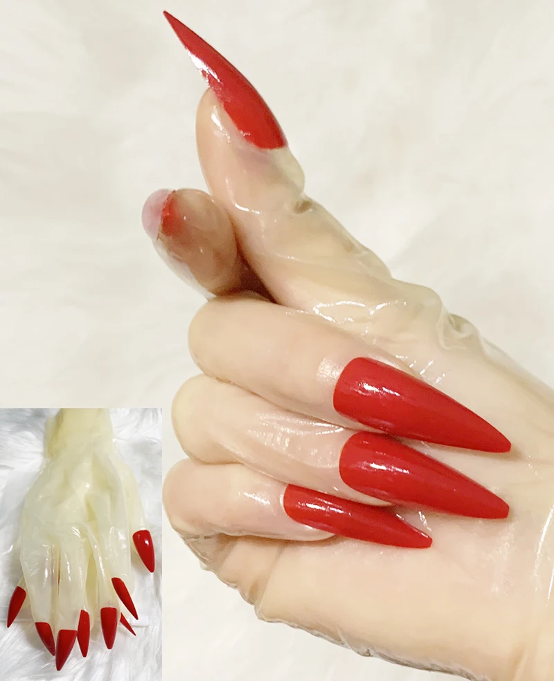 BIG SALE! Super Thin Crossdress Oil Shiny Glossy Transparent Sexy Men's Fetish Latex Rubber Cosplay Kigurumi Gloves With Nails - Image 2