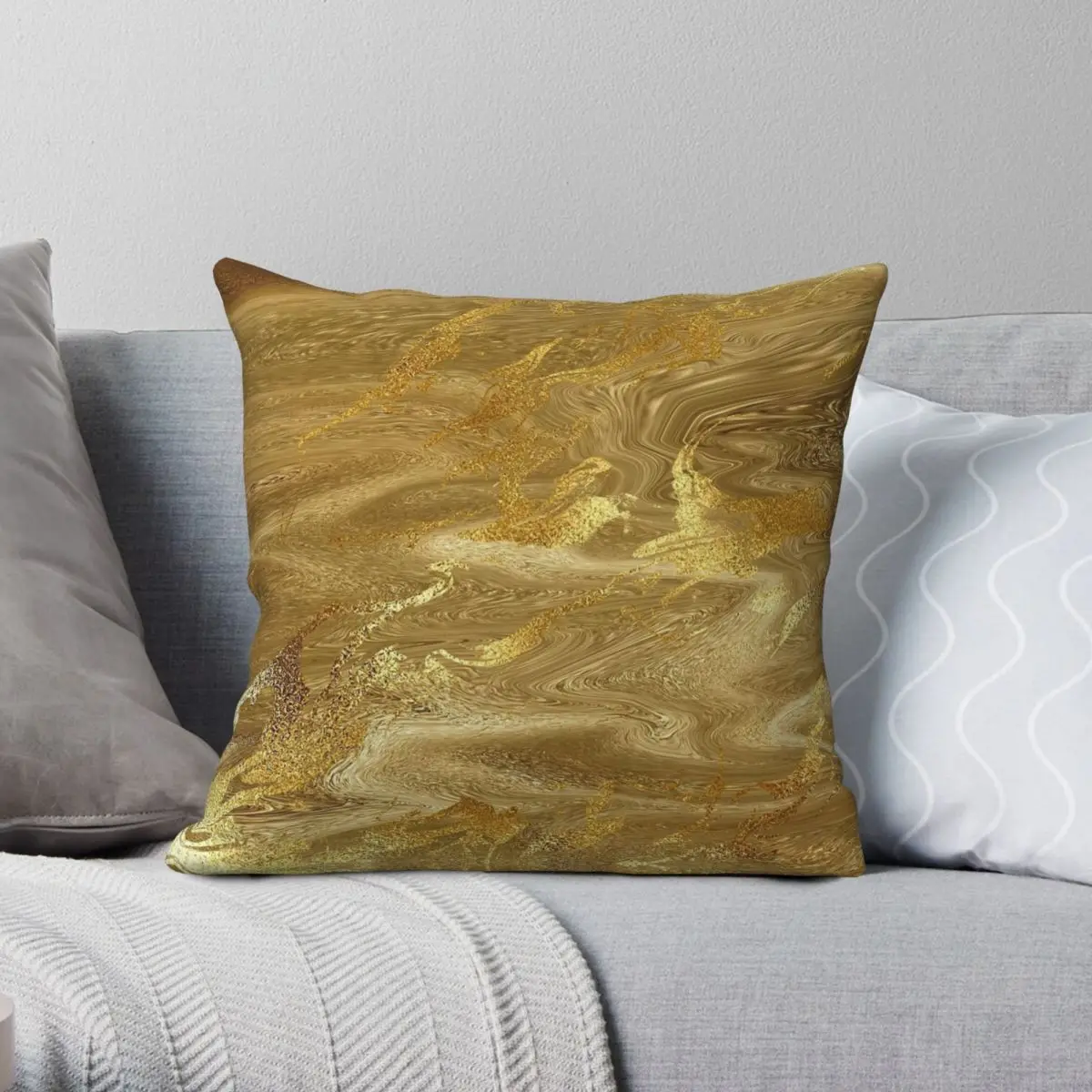 Gold Liquid Marble Metallic Foil Pillowcase Polyester Linen Velvet Pattern Zip Decorative Bed Cushion Cover 18