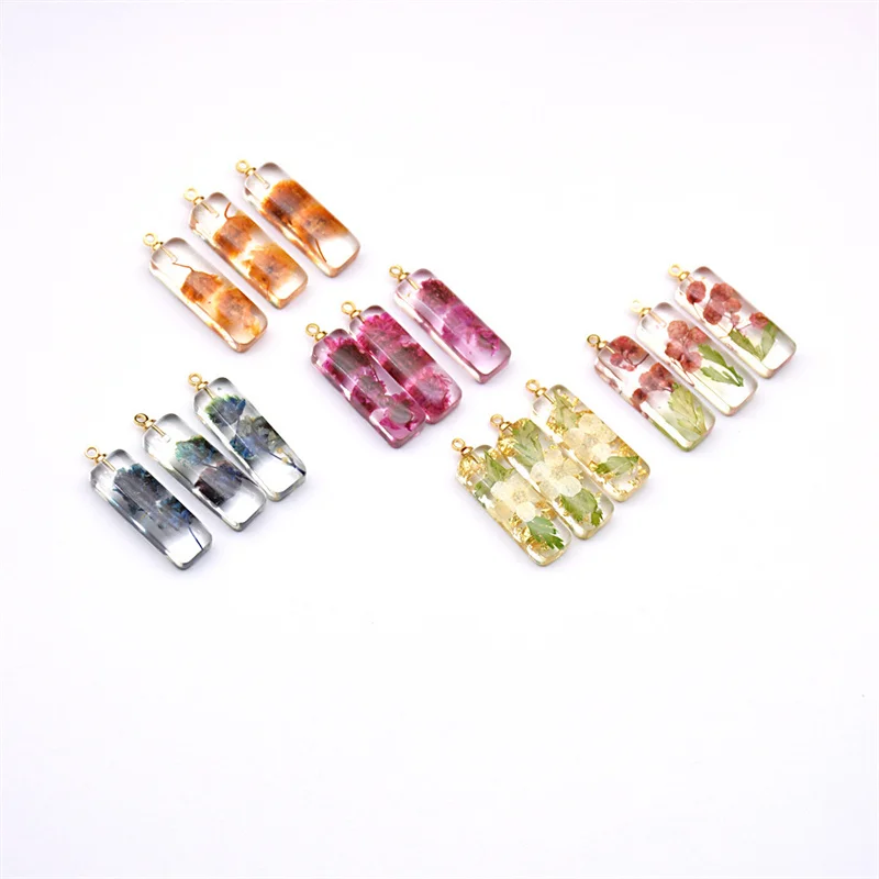 

Оптовая продажа, 30 шт./партия, цветные сушеные цветы, сердечник, геометрия, Прямоугольная форма, акриловые бусины, шармы, «сделай сам», ювелирные изделия, подвеска, аксессуары