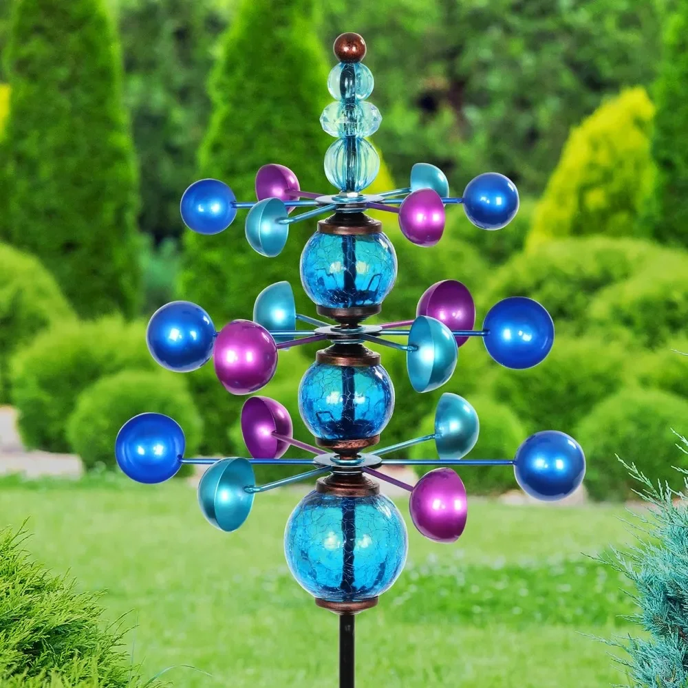 

Garden Wind Spinner, 3 Tier Garden Stake with Glass Crackle Balls, Metal Outdoor Decor, Garden Wind Spinner