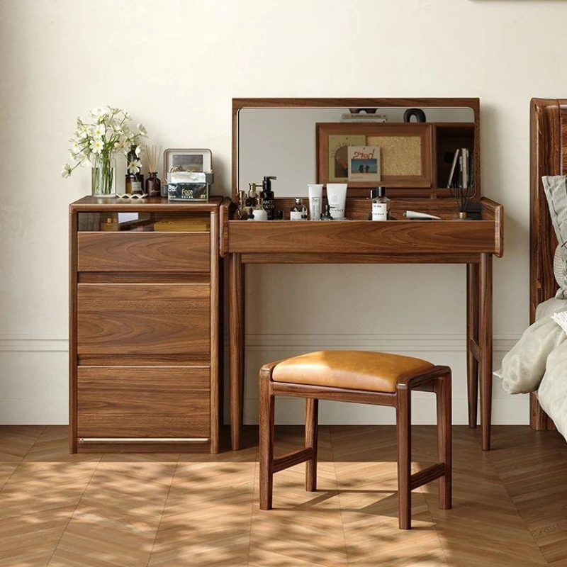 

Small bedroom modern simple imported black walnut cosmetic table small apartment bedside storage cabinet