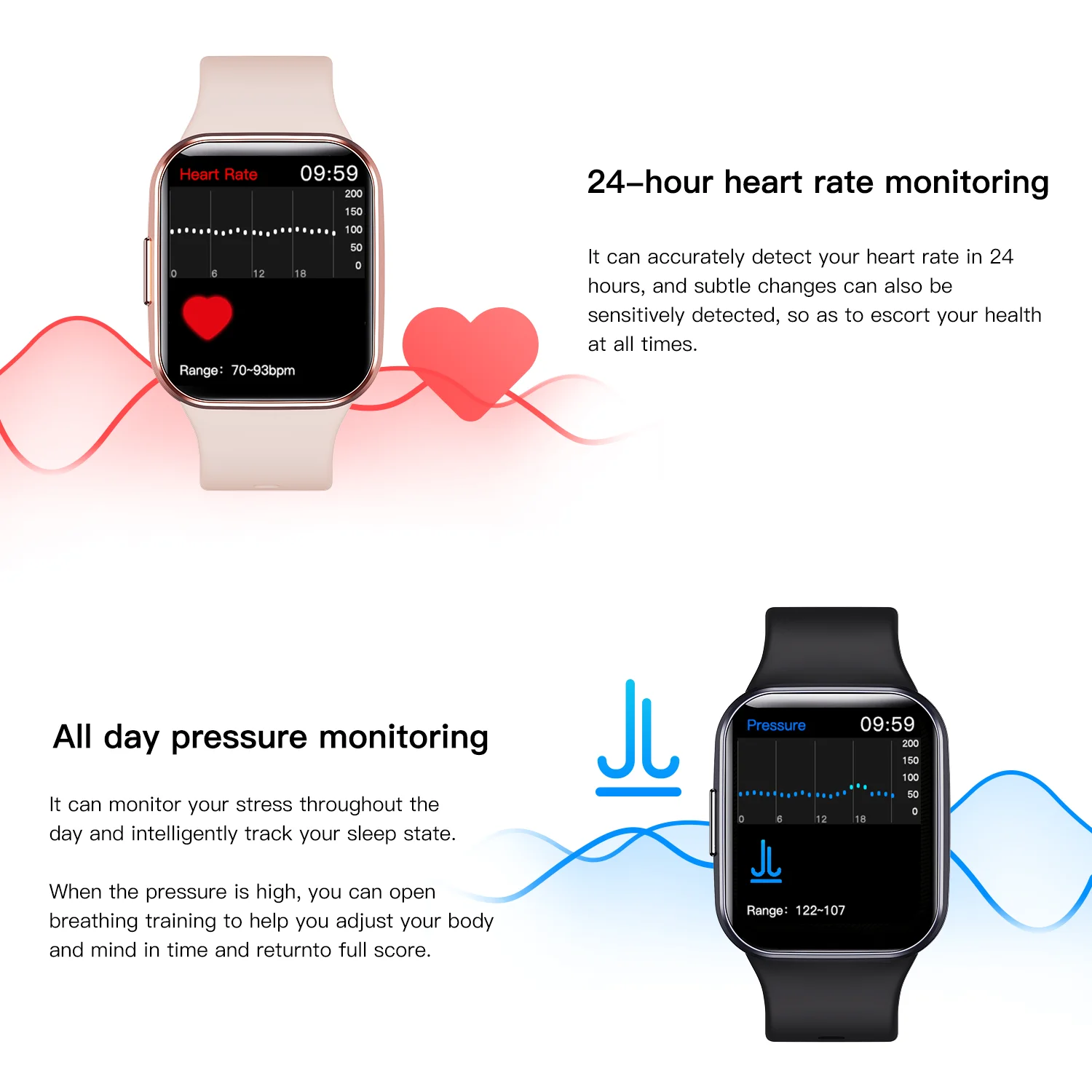 Q23 بلوتوث ساعة ذكية معدل ضربات القلب مراقبة ضغط الدم Smartwatch IP67 مقاوم للماء 1.69 HD اللمس الكامل وضع متعدد الرياضة