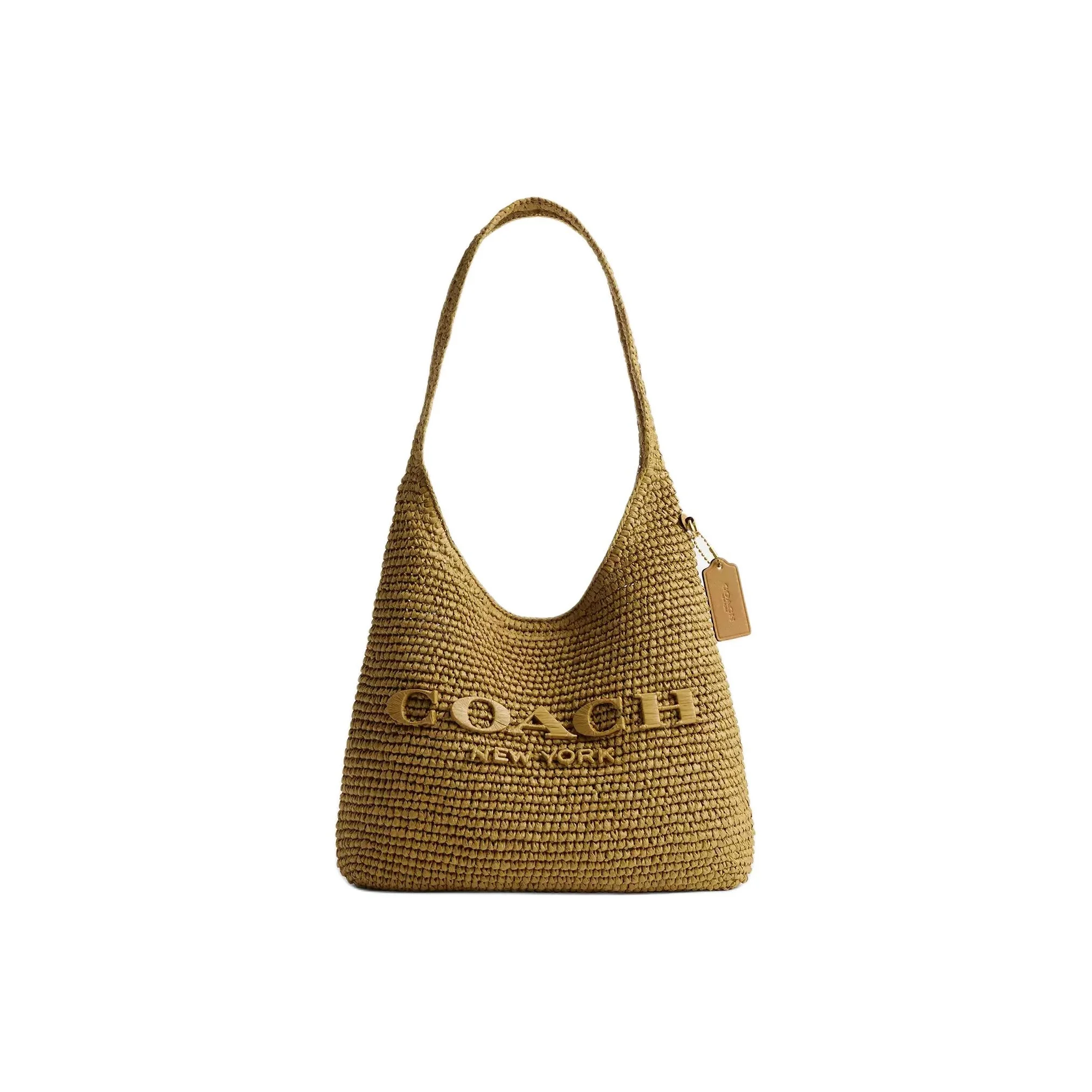 COACH Brooklyn Straw Woven With Calfskin Shoulder Bag Small Women's Olive CDU75-B4YTH