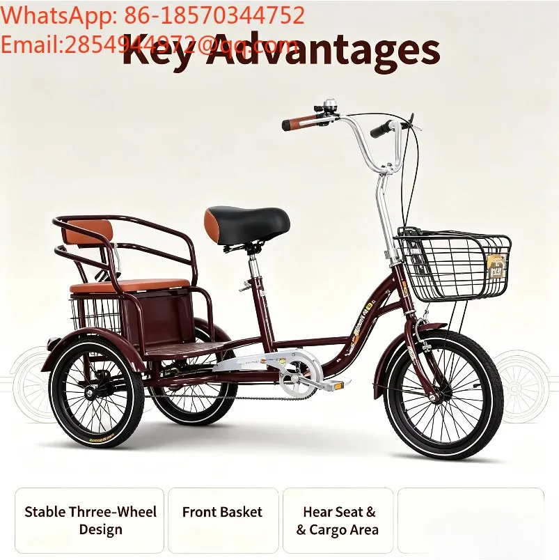 YY  Lightweight Elderly Pedal Tricycle, Manual Self-propelled Three Wheel Bicycle, Small Human Powered Scooter for Seniors Daily