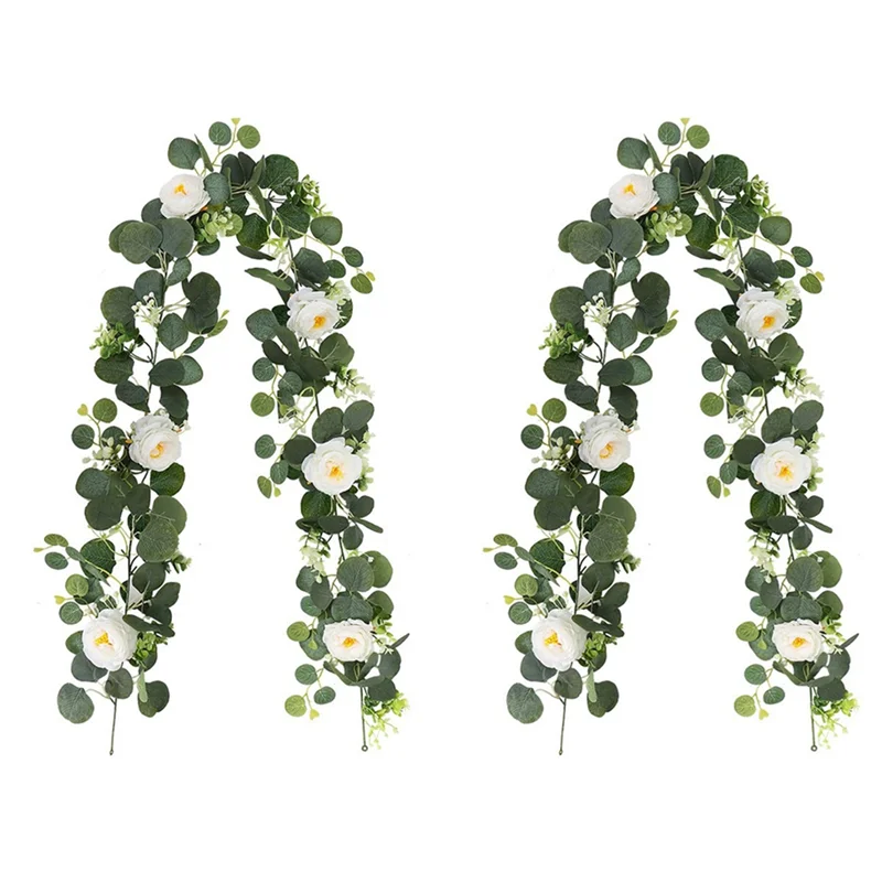 ABAE-2X Eucalyptus Garland And Flower Hanging Artificial Eucalyptus Leaf Greenery For Wedding Backdrop Arch