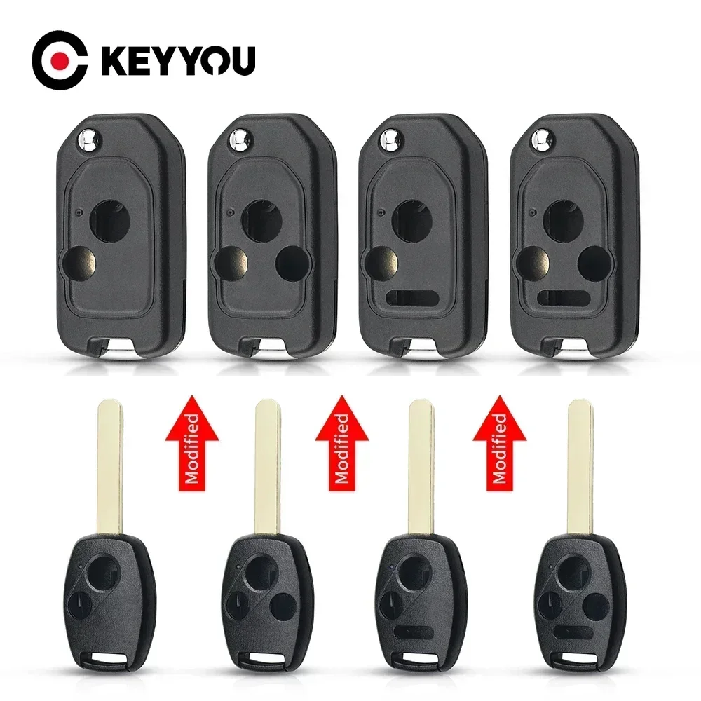 

KEYYOU 3PCS Modified Car Key 2/3/4 Buttons Filp Remote Key Case For Honda CRV Civic Insight HRV Jazz ACCORD 2003-2013
