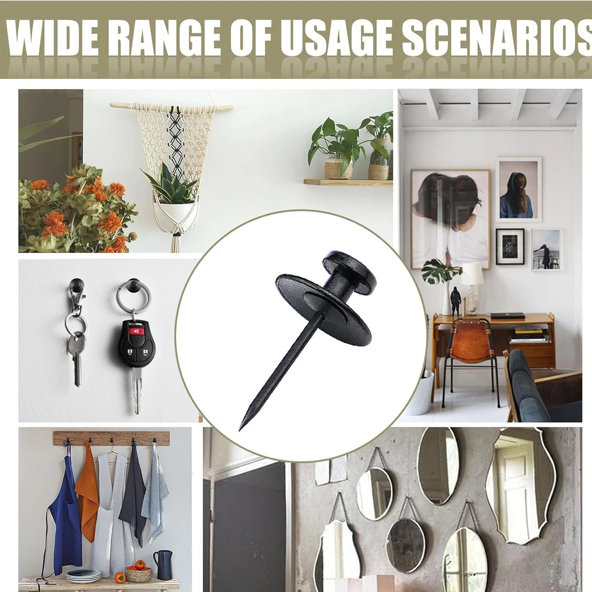 Clous suspendus 30/50 pièces, punaises, punaises pour tentures murales, crochets muraux avec feuille de protection des ongles en ligne droite