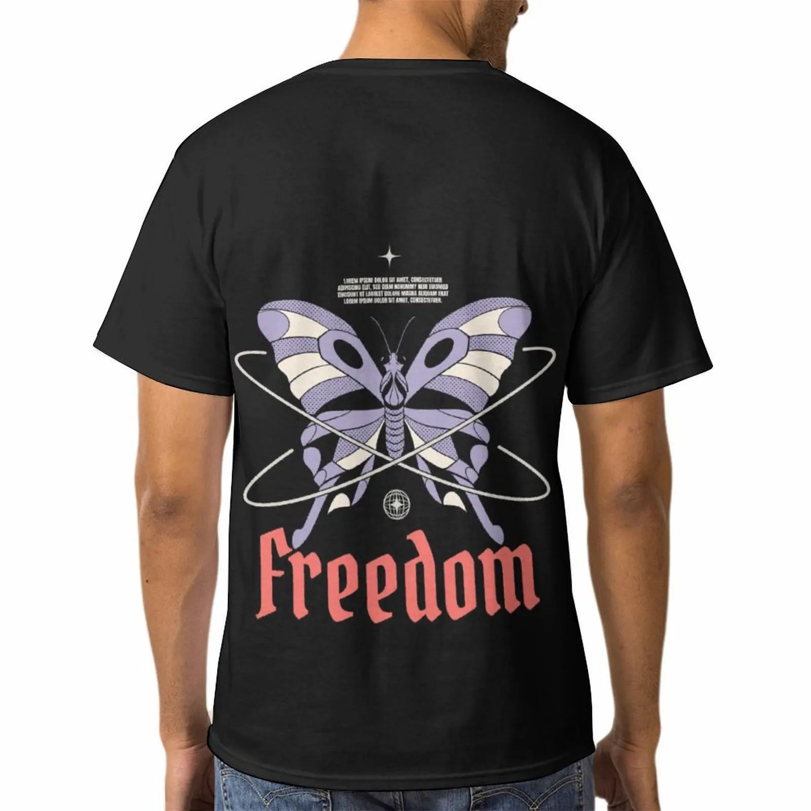 Camiseta  estampado de letras The Freedom para hombre, camisetas gráficas divertidas de gran tamaño   camisetas de verano